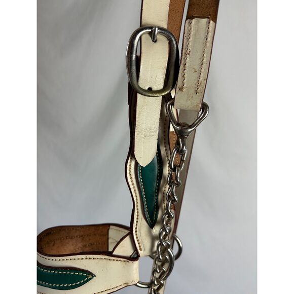 Vintage Scalloped Show Halter & Lead White/Green w White Stitching - Picture 6 of 6